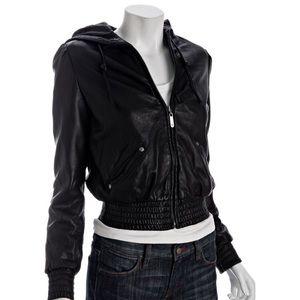 Michael Kors Black Leather Hooded Jacket S/P